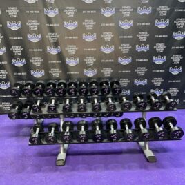 5-100 lb. Rubber Covered Dumbbell Set w/2 Matching Precor Racks