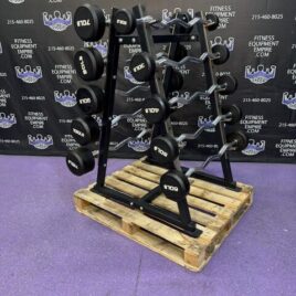 20-110 Lbs EZ Curl Bar Set w / Rack – Rubber Covered – Clean